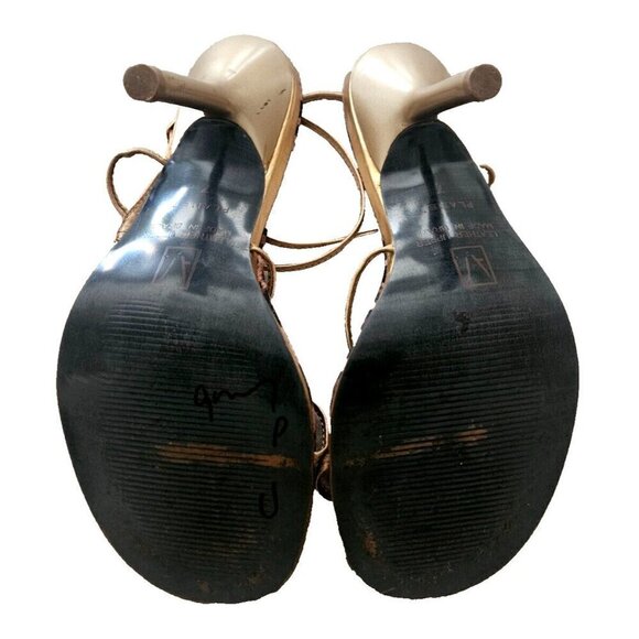 Andrew Stevens Studio Open Toe Leather Strappy Sandal Animal Print Gold Size 7 - Picture 6 of 7